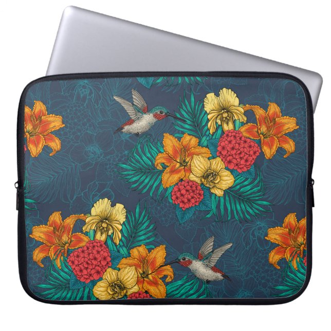 Tropische bouquet en kolibrie laptop sleeve (Voorkant)