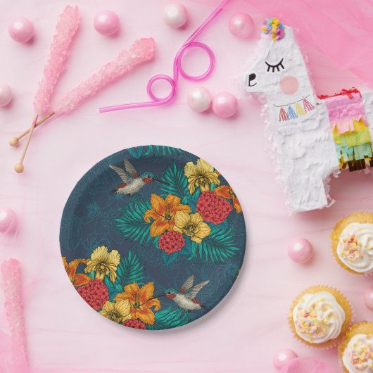 Tropische bouquet en kolibrie papieren bordje (Feest)