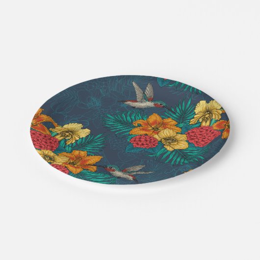 Tropische bouquet en kolibrie papieren bordje (Gekanteld)