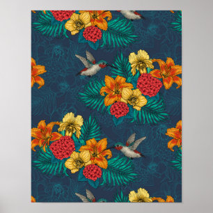Tropische bouquet en kolibrie poster