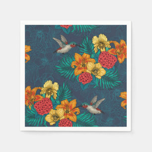 Tropische bouquet en kolibrie servet