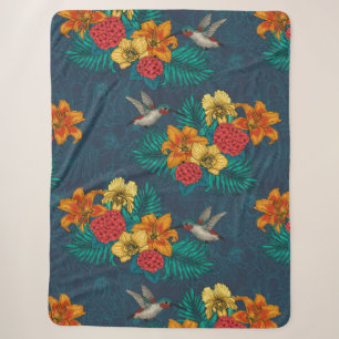 Tropische bouquet en kolibrie sherpa deken