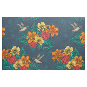 Tropische bouquet en kolibrie stof
