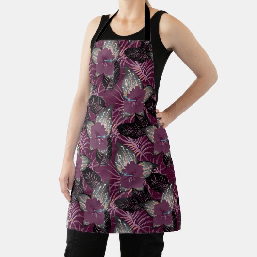 Tropische Bourgogne Hibiscus Floral Schort (Insitu)