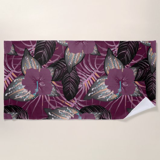 Tropische Bourgogne Hibiscus Floral Strandlaken (Voorkant)