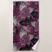 Tropische Bourgogne Hibiscus Floral Strandlaken (Voorkant)