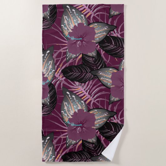 Tropische Bourgogne Hibiscus Floral Strandlaken (Voorkant)