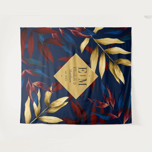 Tropische Bourgogne, marine en gouden bruiloft Wel Wandkleed (Voorkant (horizontaal))