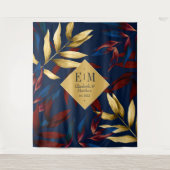 Tropische Bourgogne, marine en gouden bruiloft Wel Wandkleed (Voorkant)