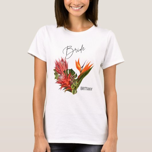 Tropische Breeze bruid kalligrafie bloemenbruiloft T-shirt (Voorkant)
