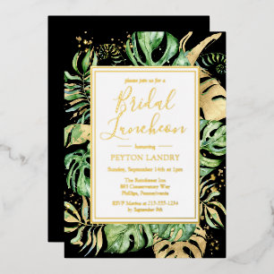 Tropische bridal Luncheon Shower Black & Gold Folie Uitnodiging