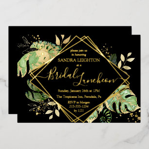 Tropische bridal Luncheon Shower Black & Gold Folie Uitnodiging