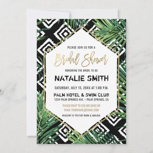 Tropische bridal Shower Invitation Palm Fronds Gol Kaart (Voorkant)