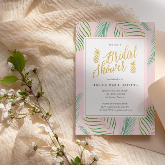 Tropische Bridal Shower Invitations in Roze & Gold Kaart