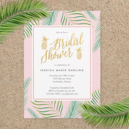 Tropische Bridal Shower Invitations in Roze & Gold Kaart