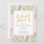 Tropische Bridal Shower Invitations in Roze & Gold Kaart (Voorkant)