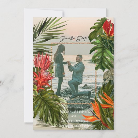 Tropische Bries Weelderige Botanische Save the Dat Kaart (Voorkant)