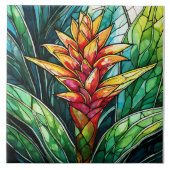 Tropische bromelia gebrandschilderde glaskunst tegeltje (Voorkant)