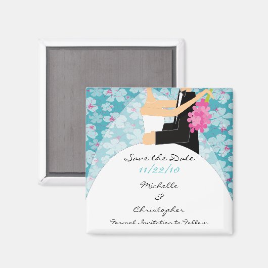 Tropische bruid & bruidegom sparen de datummagneet magneet (Voorkant / Achterkant)