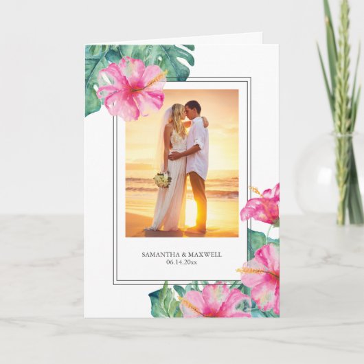 Tropische bruid en bruidegom bruiloft dank u bedankkaart (Voorkant)