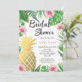 Tropische Bruids Douche Uitnodiging, Gouden Ananas Kaart (Staand voorkant)