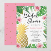 Tropische Bruids Douche Uitnodiging, Gouden Ananas Kaart (Voorkant / Achterkant)