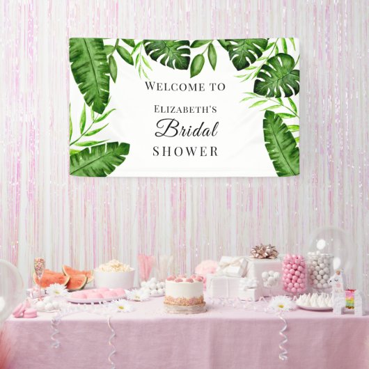 Tropische Bruidsbruiloft Watercolor Script Jungle Spandoek (Feest)