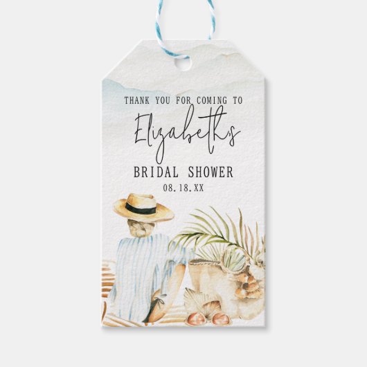 Tropische Bruidsdouche aan het Strand Cadeaulabel (Voorkant)