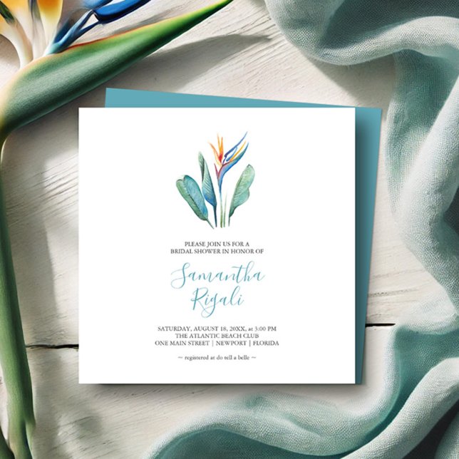 Tropische bruidsdouche uitnodigingen (Tropical bridal shower invitations watercolor flower by Victoria Grigaliunas Do Tell A Belle)