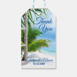 Tropische bruiloft Beach scene bedankt cadeautje K Cadeaulabel