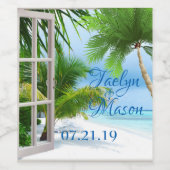 Tropische bruiloft Beach Scene Beverage Label Wijn Etiket (Enkel label)