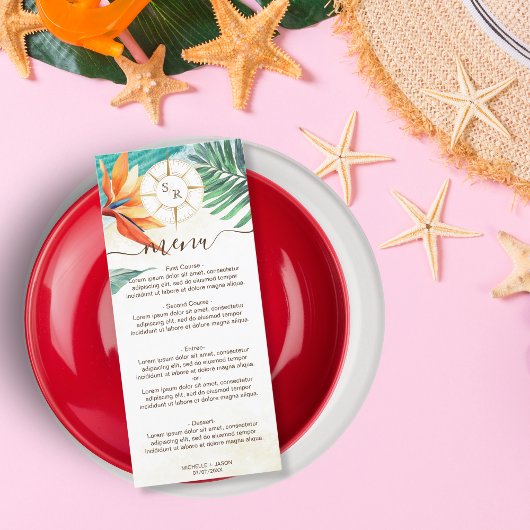Tropische bruiloft bestemming Gold Compass Menu