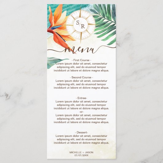 Tropische bruiloft bestemming Gold Compass Menu (Voorkant)