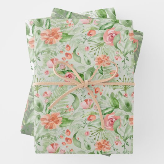 Tropische bruiloft bloemen groen en roze met varen inpakpapier vel (In situ)