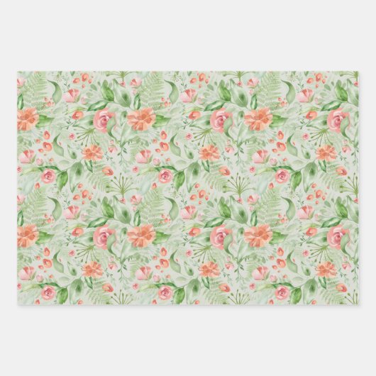 Tropische bruiloft bloemen groen en roze met varen inpakpapier vel (Voorkant)