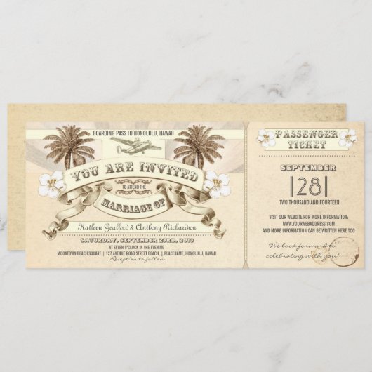 TROPISCHE bruiloft boarding pass tickets uitnodigi Kaart (Voorkant / Achterkant)