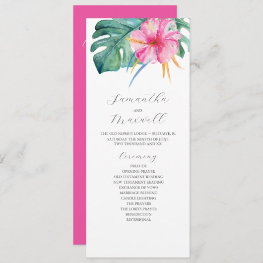Tropische bruiloft ceremonie programma's roze bloe (Voorkant / Achterkant)
