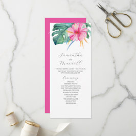 Tropische bruiloft ceremonie programma's roze bloe