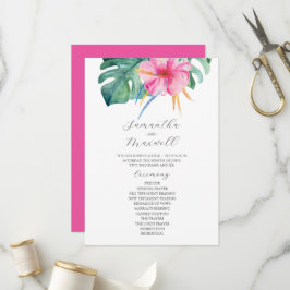 Tropische bruiloft ceremonie programma's roze bloe
