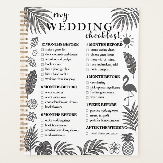 Tropische bruiloft Checklist Planner Modern Elegan (Voorkant)