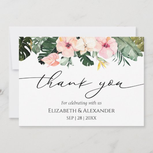 Tropische bruiloft dank u kaart | Palmhibiscus (Voorkant)