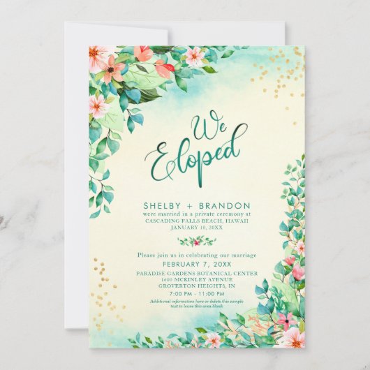 Tropische bruiloft Elopement Reception Floral Kaart (Voorkant)