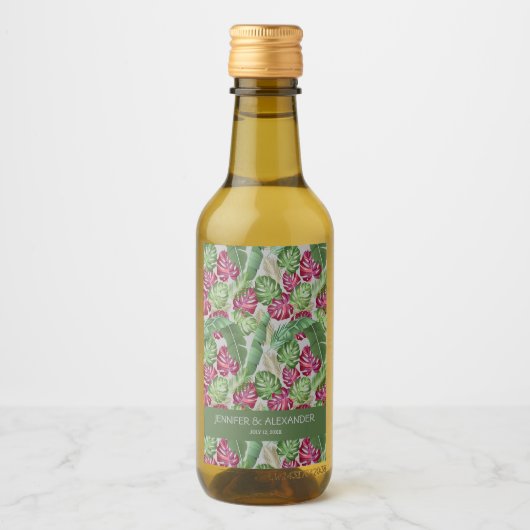 Tropische Bruiloft Feest Mini Wijn Etiket (Voorkant)