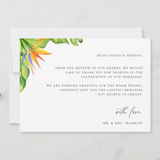 Tropische bruiloft Foto Hartelijk dank Bedankkaart (Achterkant)