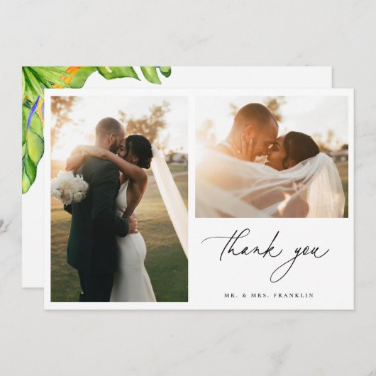 Tropische bruiloft Foto Hartelijk dank Bedankkaart (Voorkant / Achterkant)