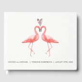 Tropische bruiloft gastenboek | waterverf flamingo (Voorkant)