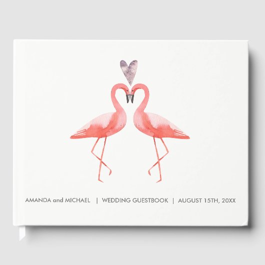 Tropische bruiloft gastenboek | waterverf flamingo (Voorkant)