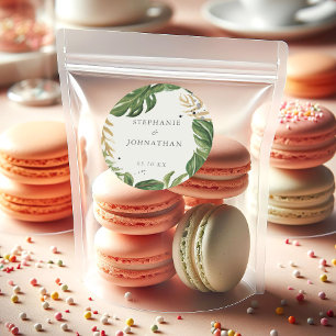 Tropische bruiloft groene en gouden Waterverf Ronde Sticker