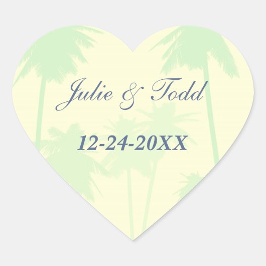 Tropische bruiloft groene palm Trees Hart Sticker (Voorkant)