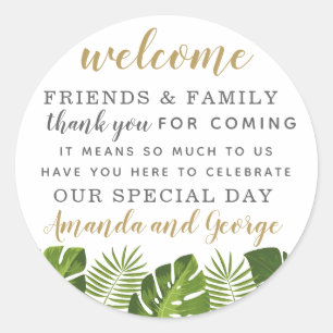 Tropische bruiloft gunst gepersonaliseerd dank u ronde sticker